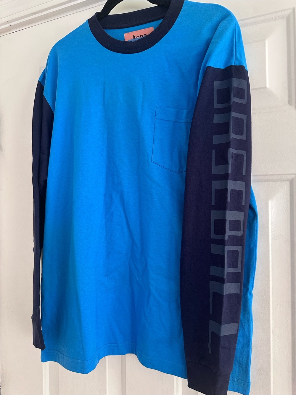 Acne Studios Blä Konst Two-Tone Blue Long-Sleeve Baseball Shirt t-shirt XS